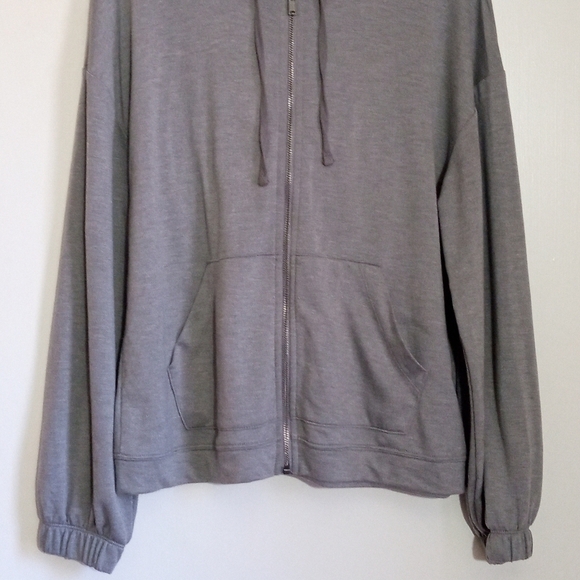 Banana Republic gray zip up lounge hoodie with balloon sleeves and elastic cuffs - Picture 2 of 9